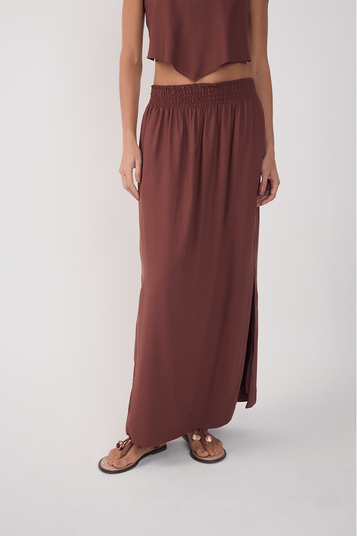 Saia Midi Linho Cós Lastex