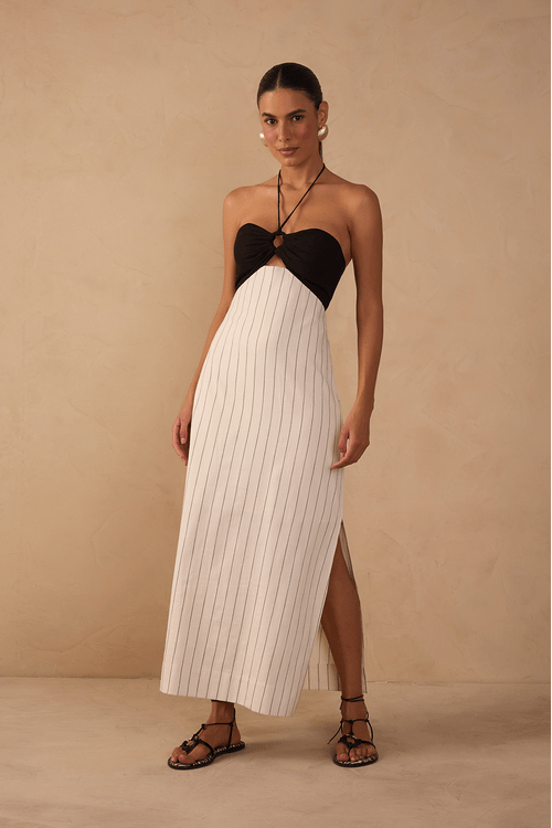 Vestido Midi Listras Argola Busto