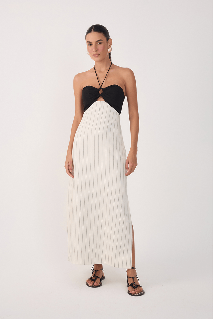 Vestido Midi Listras Argola Busto