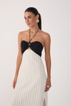 Vestido Midi Listras Argola Busto