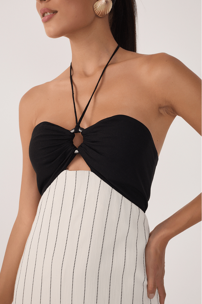 Vestido Midi Listras Argola Busto