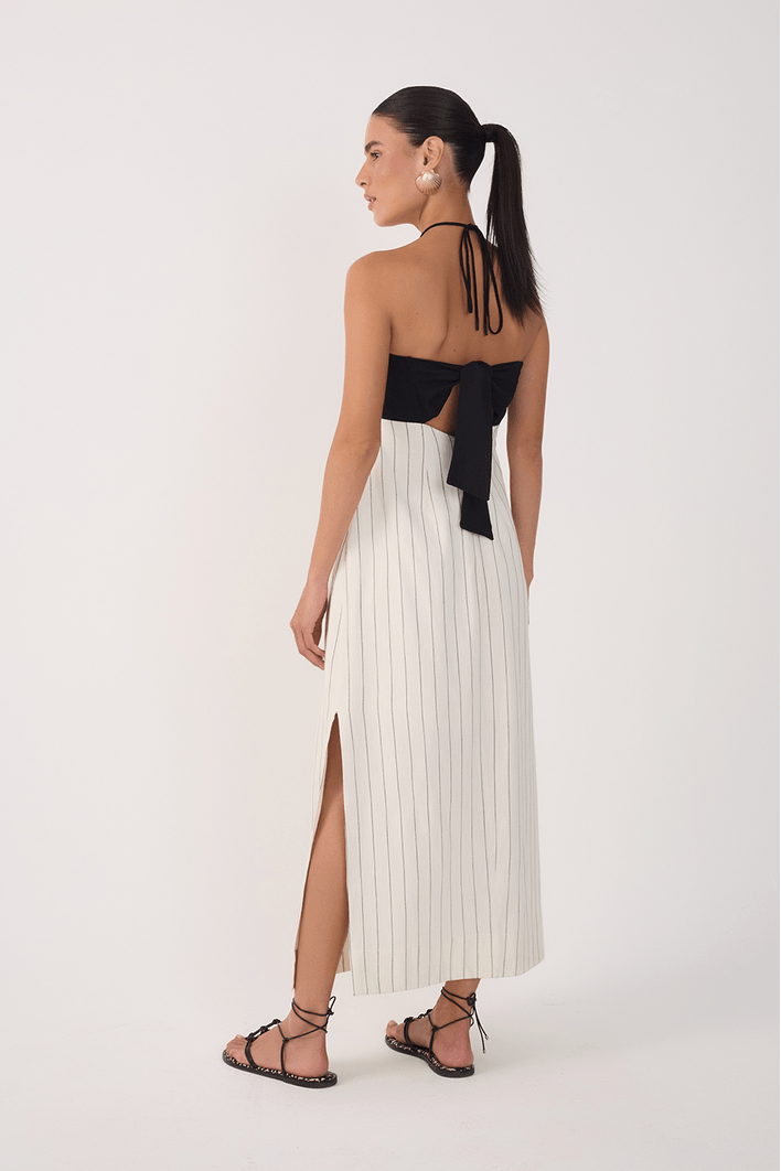 Vestido Midi Listras Argola Busto