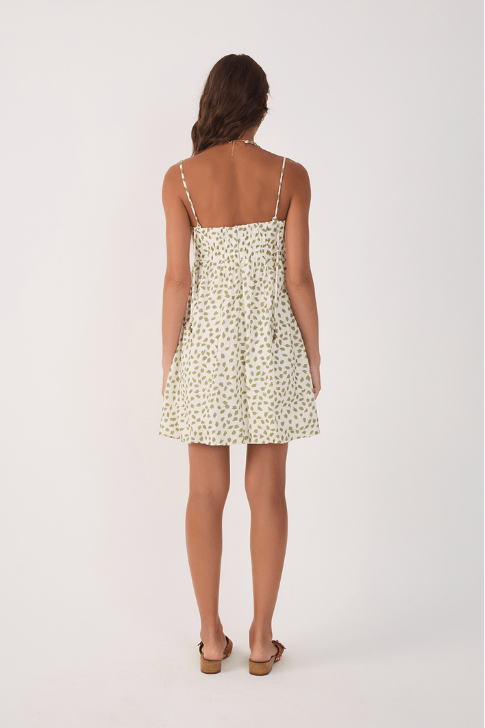 Vestido Balonê Estampa Poá Folhagem