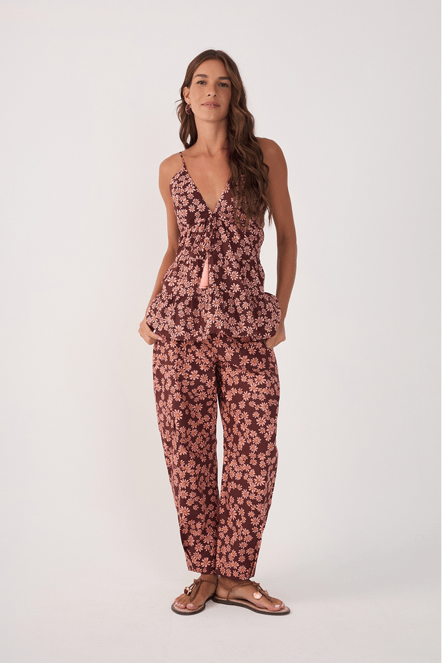 Calça Utilitária Estampa Margaridas Rosa