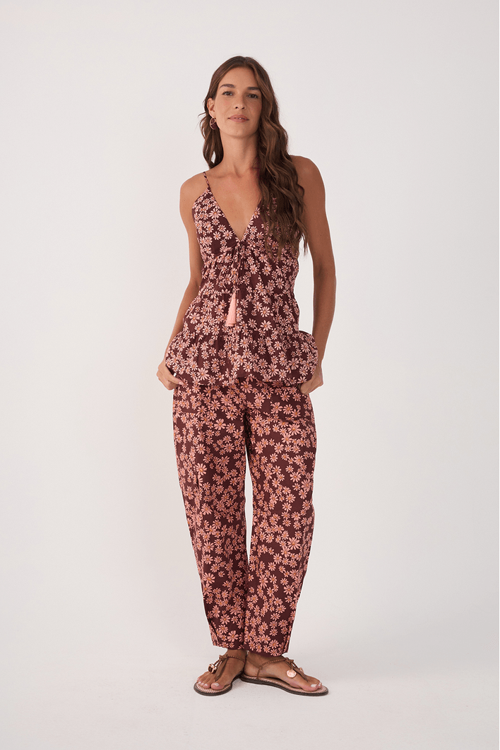 Calça Utilitária Estampa Margaridas Rosa