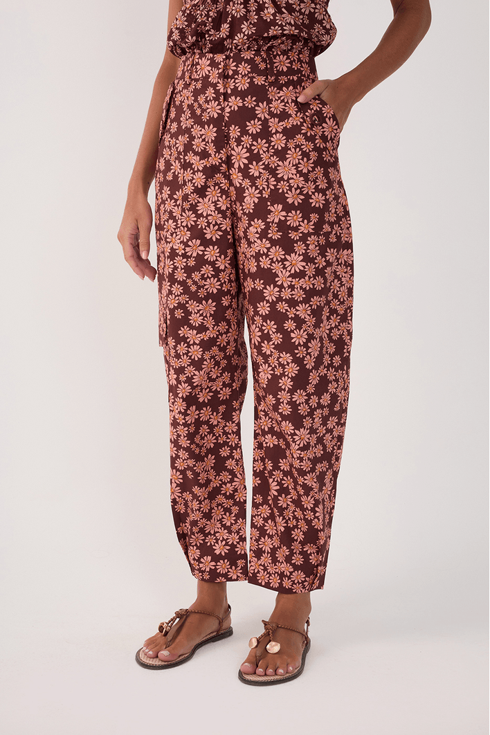 Calça Utilitária Estampa Margaridas Rosa