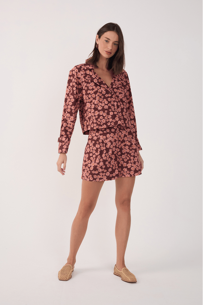 Short Estampa Margaridas Rosa