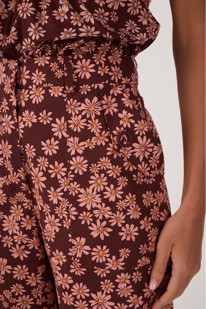 Calça Utilitária Estampa Margaridas Rosa