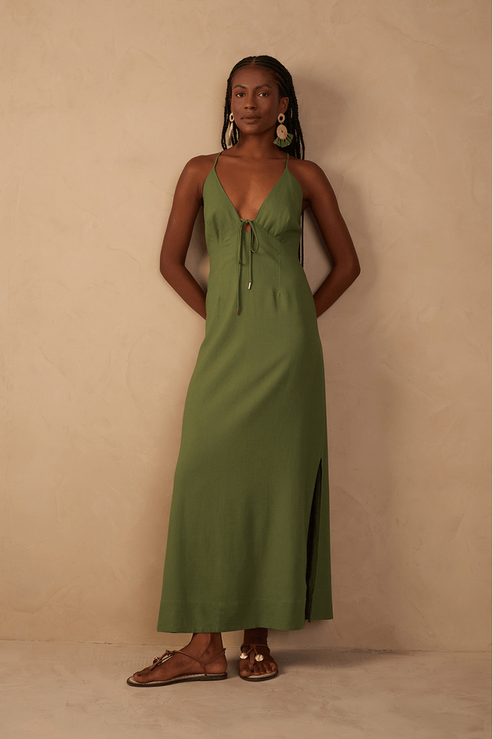 Vestido Cropped Linho Amarração