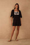 Vestido Curto Linho Pala Bordada
