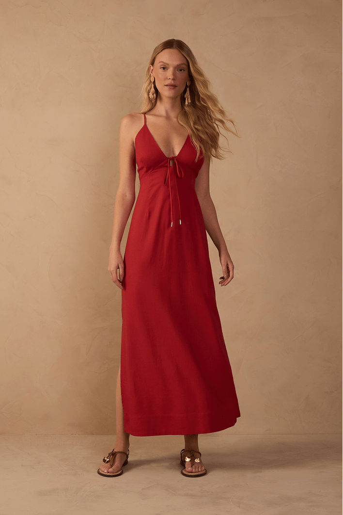 Vestido Cropped Linho Amarração