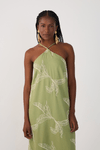 Vestido Cropped Linho Bordado Folhas