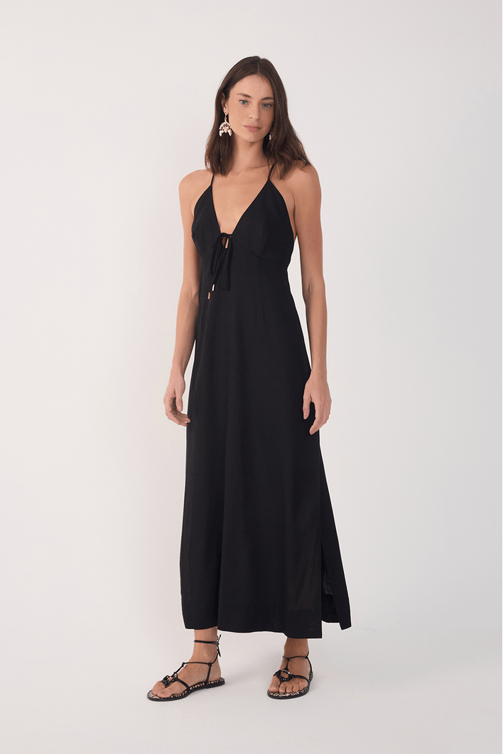 Vestido Cropped Linho Amarração