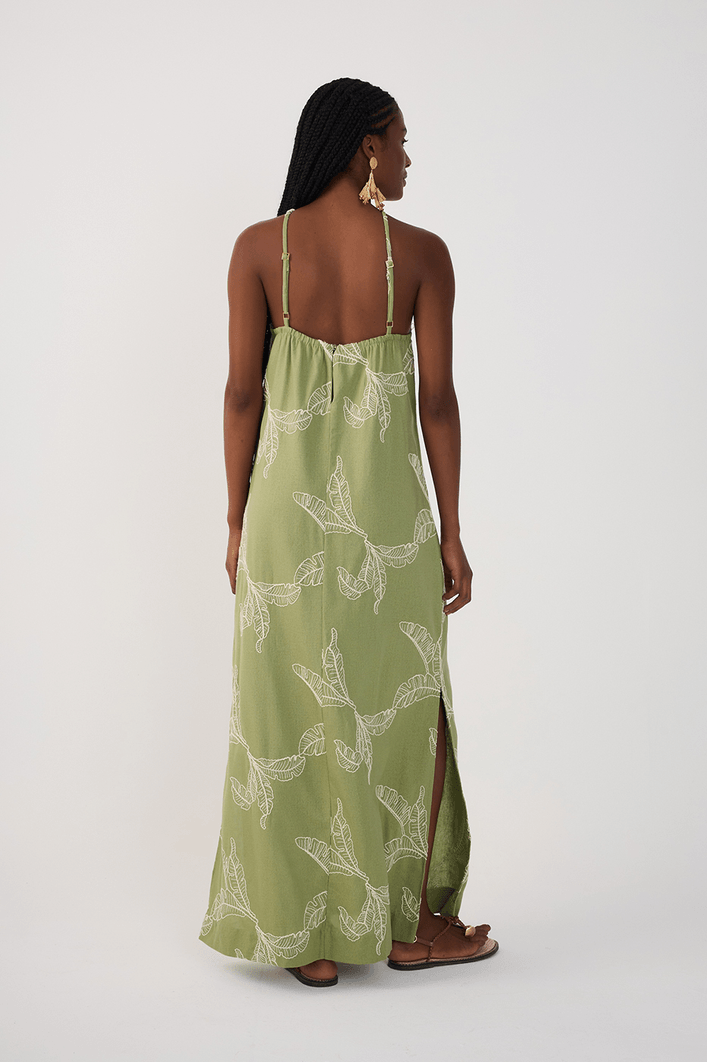 Vestido Cropped Linho Bordado Folhas