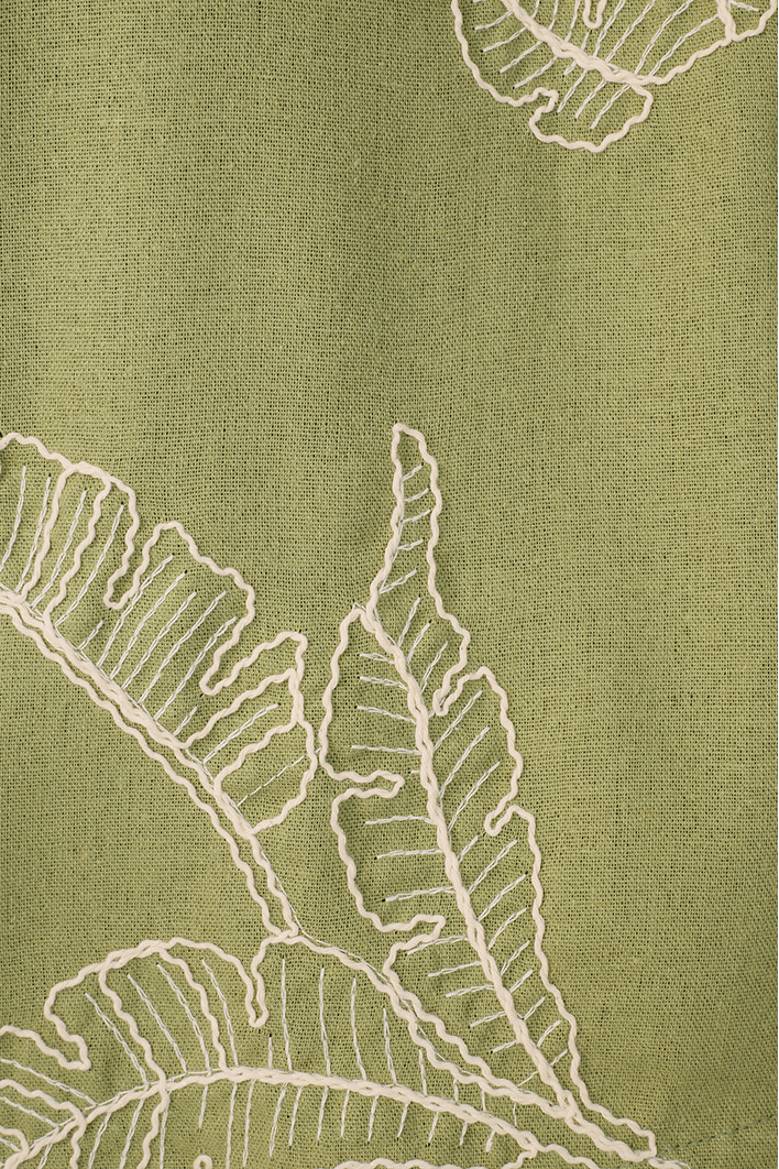 Blusa Linho Assimétrica Bordado Folhas