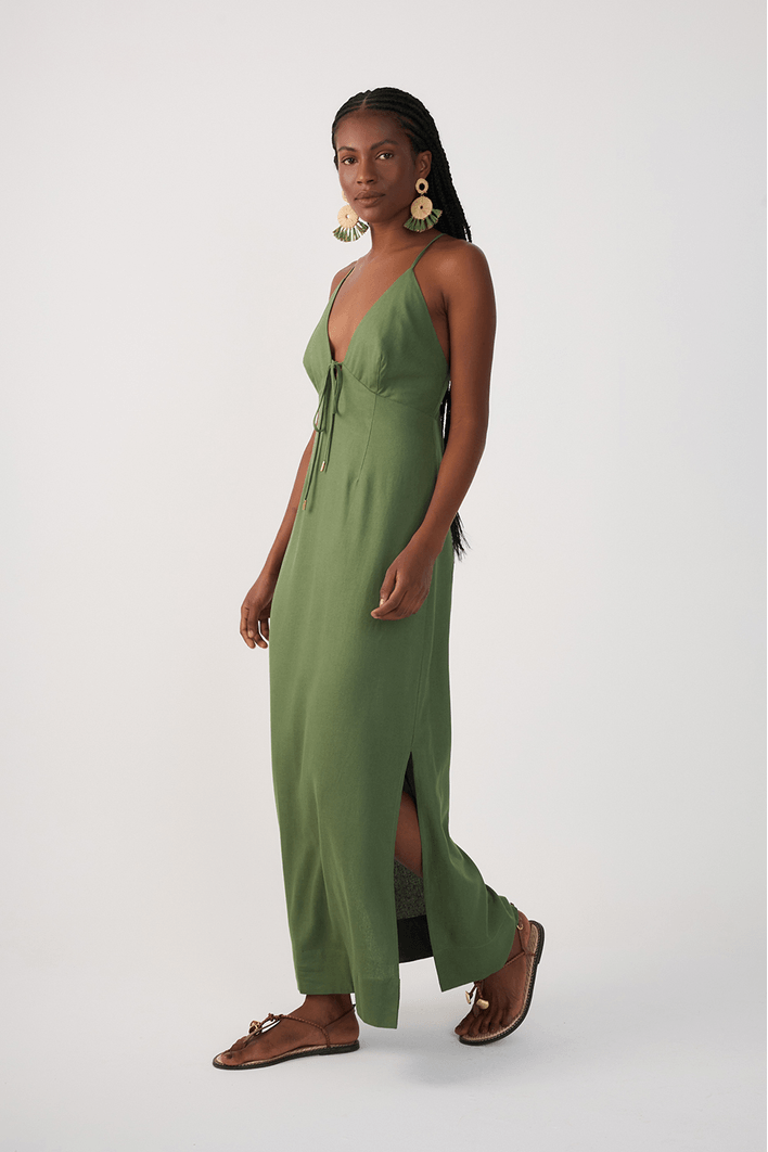 Vestido Cropped Linho Amarração