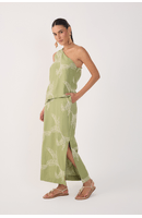 Saia Cropped Linho Bordado Folhas