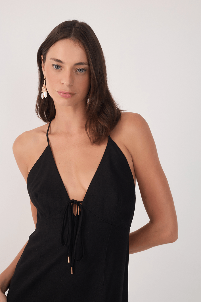 Vestido Cropped Linho Amarração