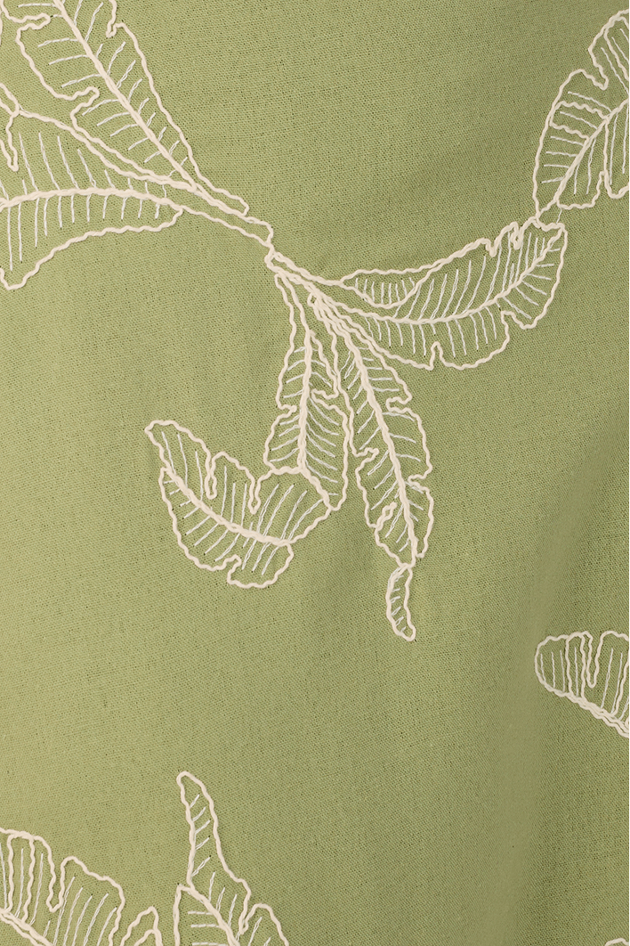 Saia Cropped Linho Bordado Folhas