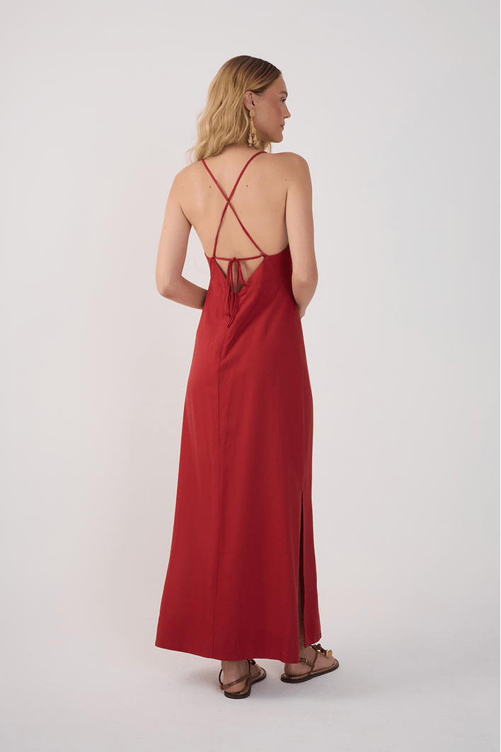 Vestido Cropped Linho Amarração