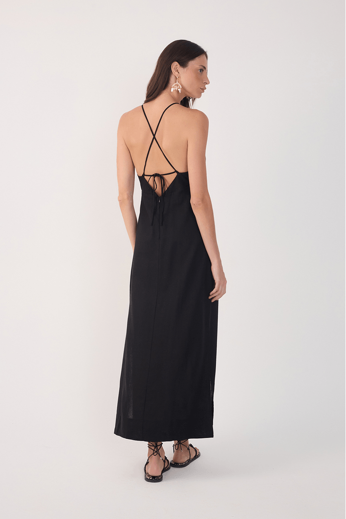 Vestido Cropped Linho Amarração