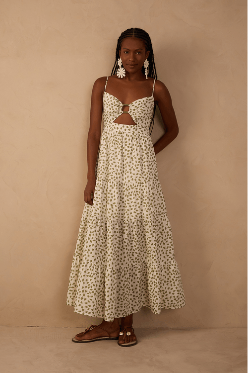 Vestido Cropped Estampa Poá Folhagem