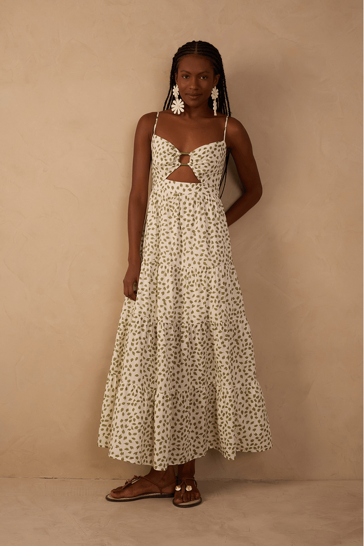 Vestido Cropped Estampa Poá Folhagem