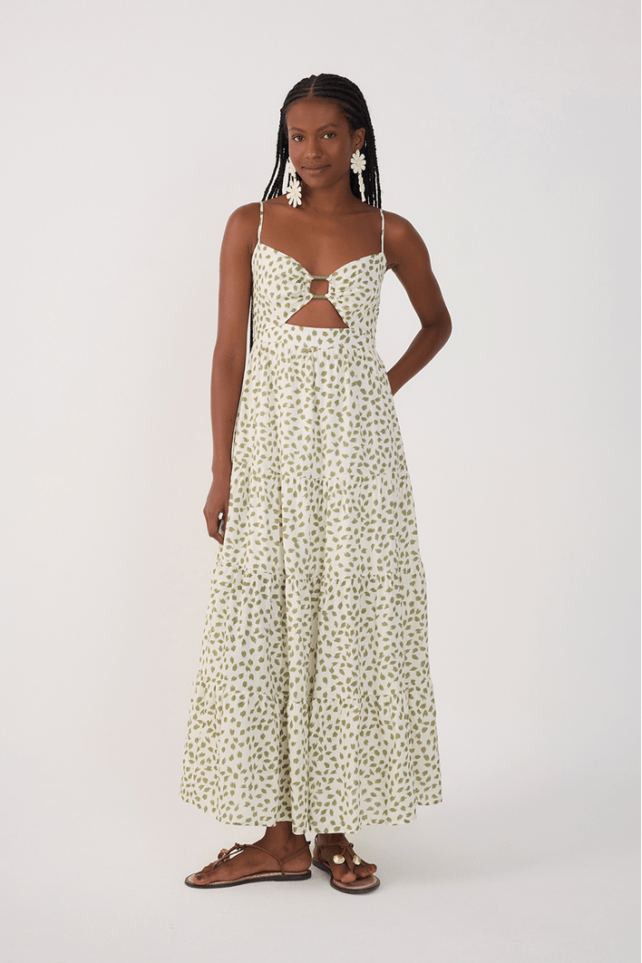 Vestido Cropped Estampa Poá Folhagem