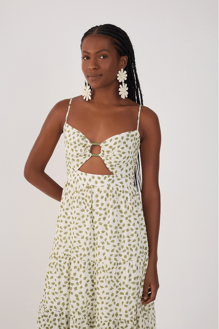 Vestido Cropped Estampa Poá Folhagem