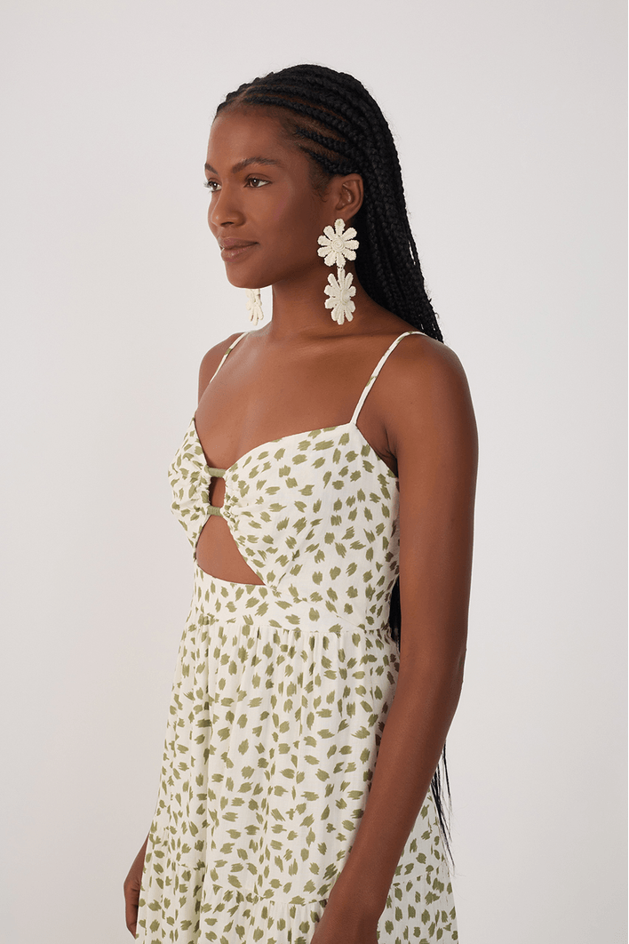 Vestido Cropped Estampa Poá Folhagem