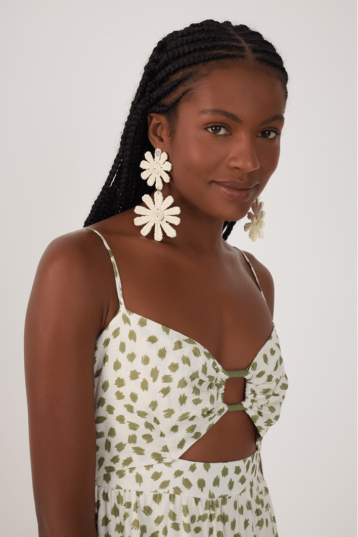 Vestido Cropped Estampa Poá Folhagem
