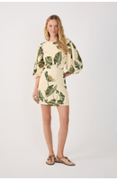 Vestido Linho Estampa Folhar