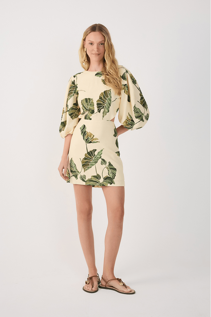Vestido Linho Estampa Folhar