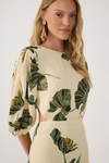 Vestido Linho Estampa Folhar