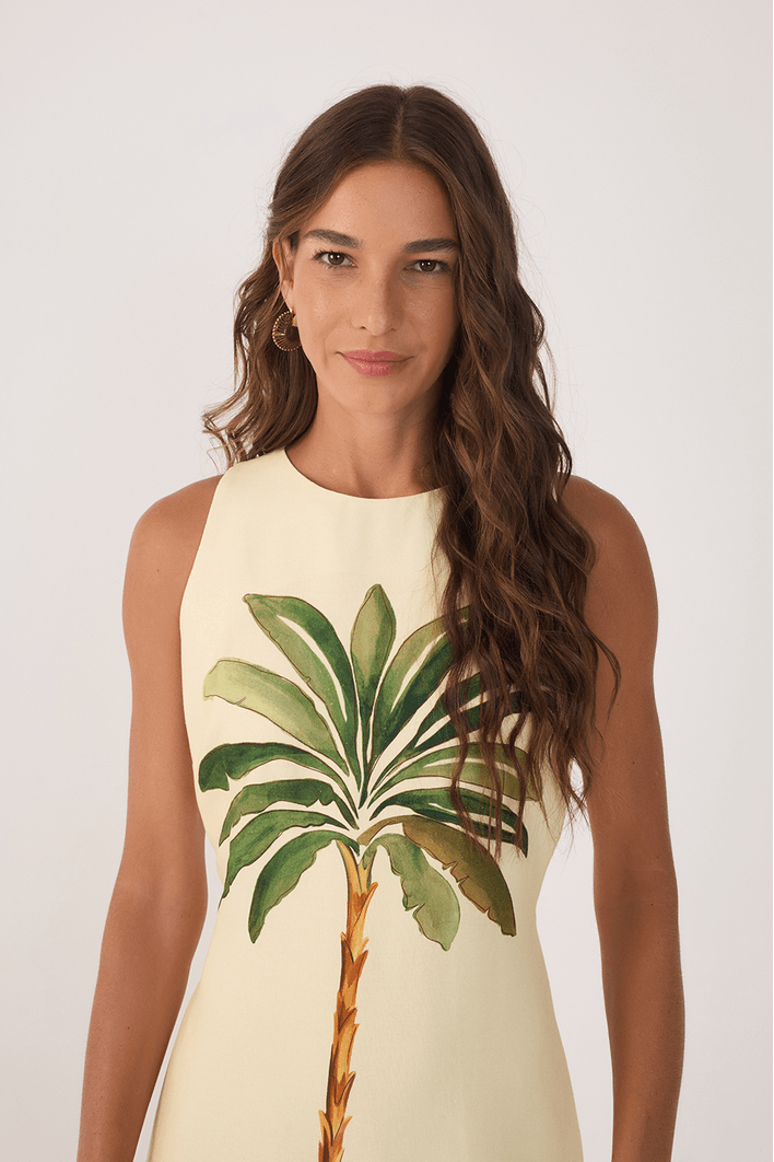 Vestido Linho Estampa Tropicana