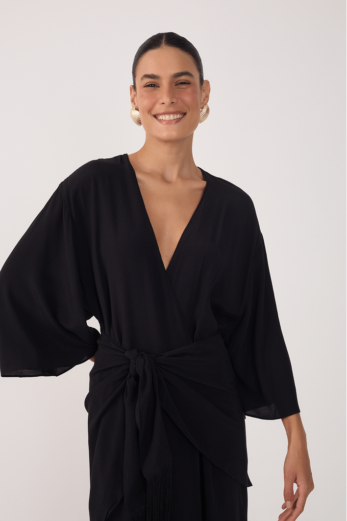 Vestido Cropped Crepe Pareo