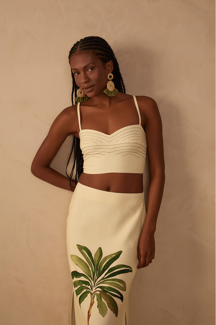 Top Linho Bordado Estampa Tropicana