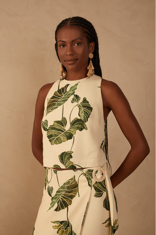 Blusa Linho Estampa Folhar