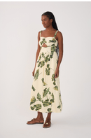 Vestido Midi Linho Estampa Folhar