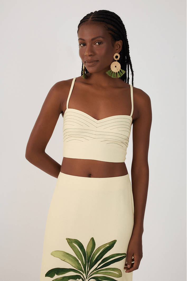Top Linho Bordado Estampa Tropicana