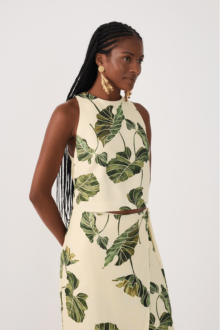 Blusa Linho Estampa Folhar