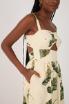 Vestido Midi Linho Estampa Folhar