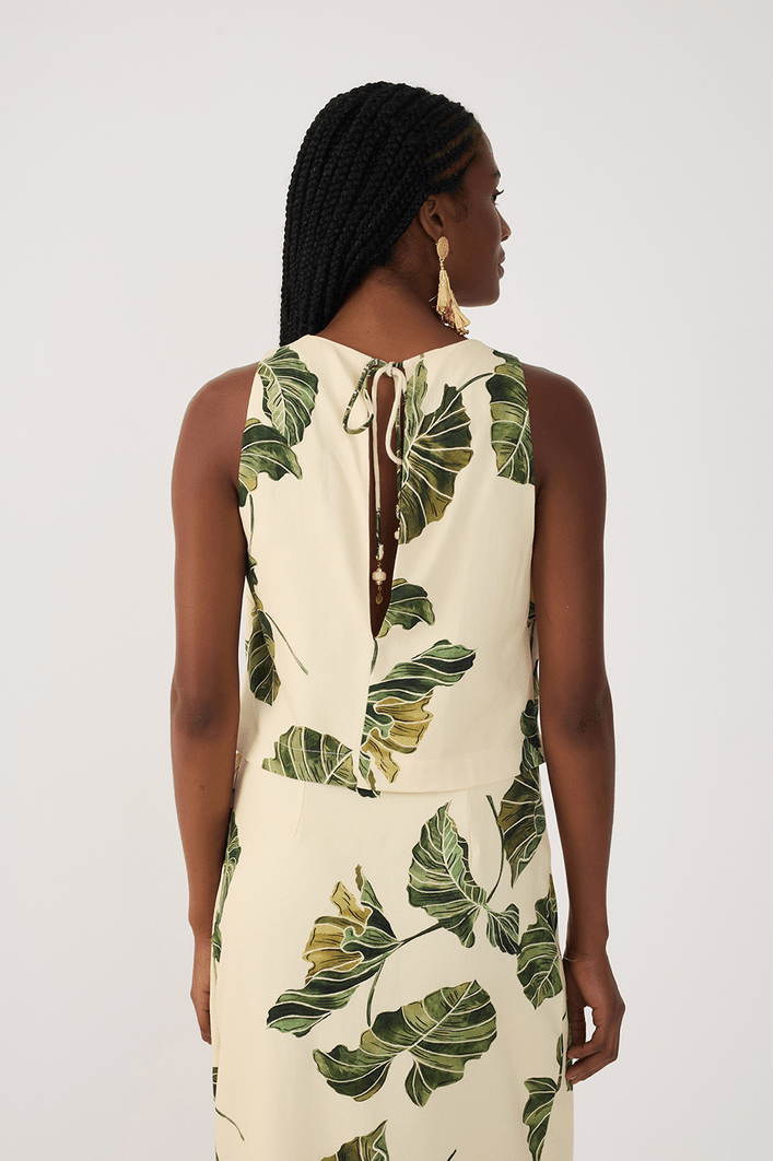 Blusa Linho Estampa Folhar