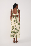 Vestido Midi Linho Estampa Folhar