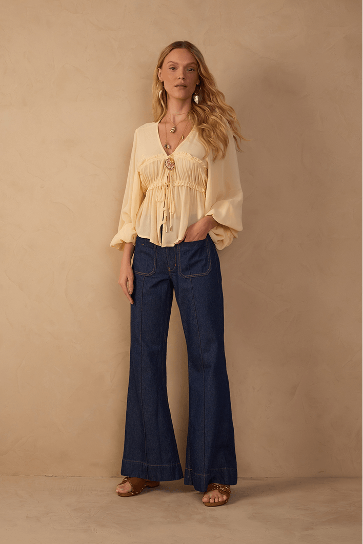 Calça Jeans Flare Bolso
