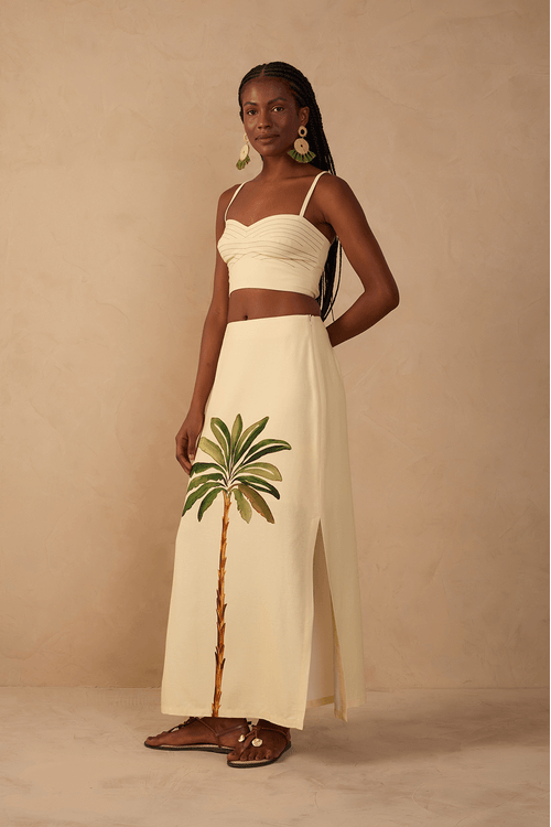 Saia Cropped Linho Estampa Tropicana