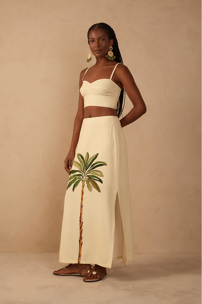 Saia Cropped Linho Estampa Tropicana