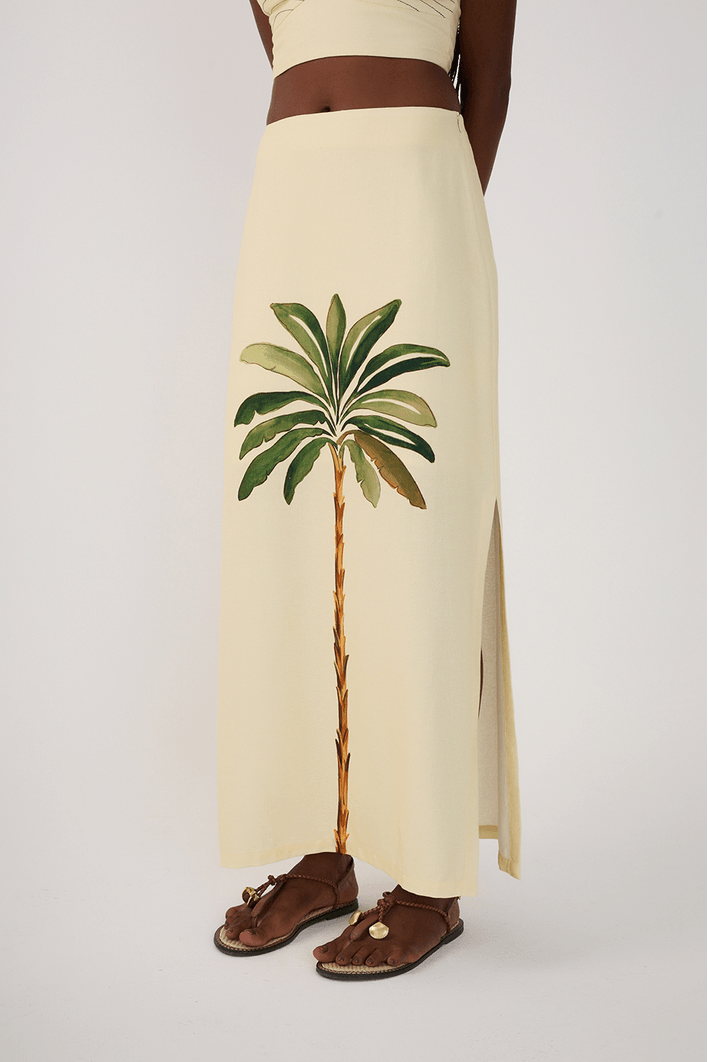 Saia Cropped Linho Estampa Tropicana