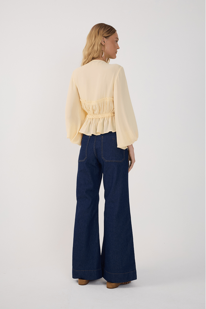 Calça Jeans Flare Bolso