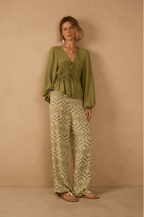 Calça Crepe Estampa Jardim